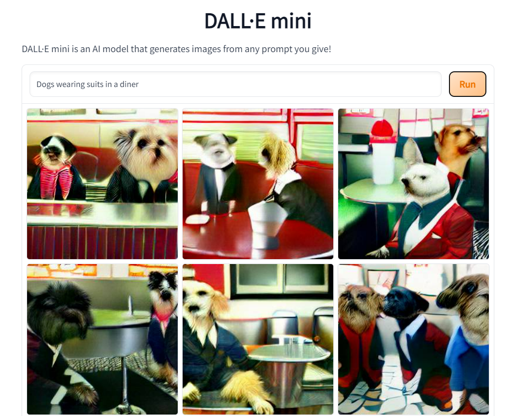 DALL-E prompt generated image for - Dogs wearing suits in a diner